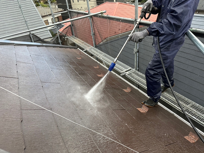 川崎市麻生区外壁屋根塗装工事　洗浄工事